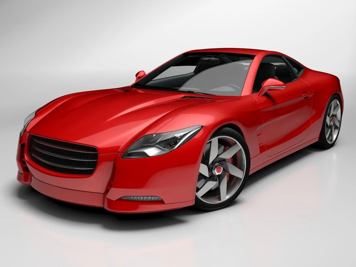 Red sports car with sleek, modern design.